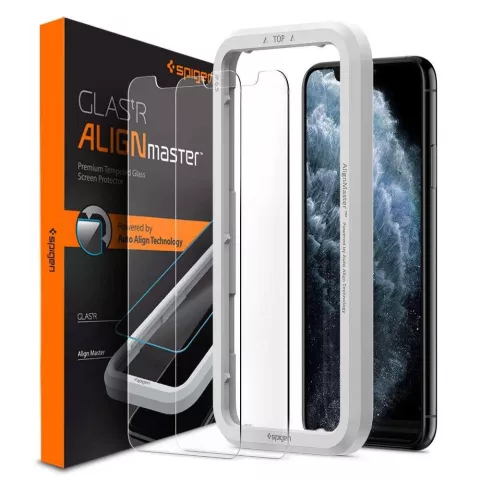 Spigen Glas tR AlignMaster (2er-Pack) + Rahmen-Displayschutzfolie Kompatibel mit iPhone XR und iPhone 11