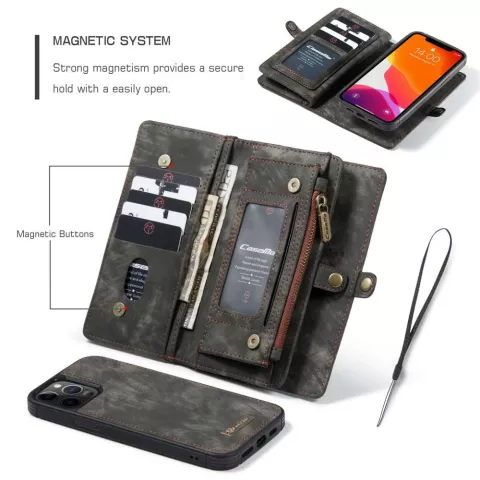 Caseme Retro Wallet Spaltlederh&uuml;lle f&uuml;r iPhone 12 und iPhone 12 Pro - schwarz