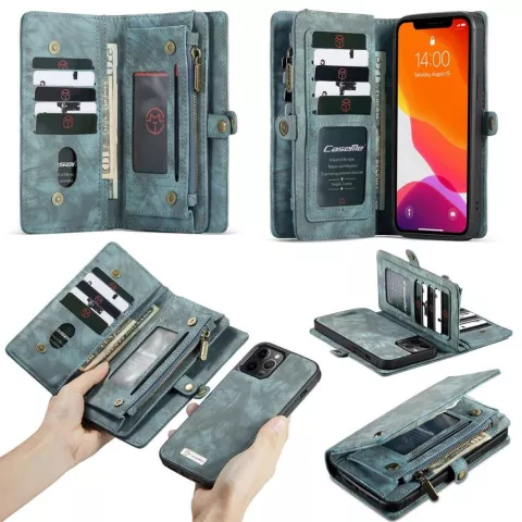 Caseme Retro Wallet Spaltlederh&uuml;lle f&uuml;r iPhone 12 und iPhone 12 Pro - blau