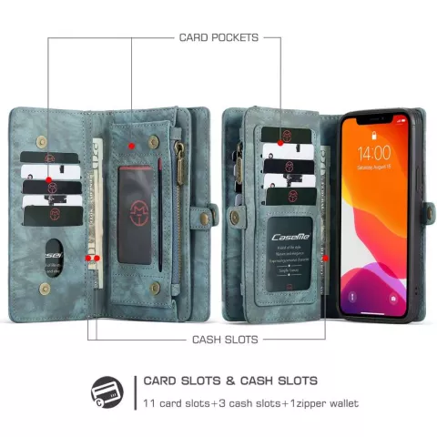 Caseme Retro Wallet Spaltlederh&uuml;lle f&uuml;r iPhone 12 und iPhone 12 Pro - blau