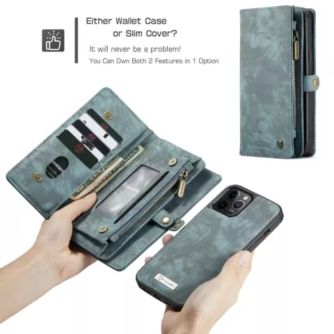 Caseme Retro Wallet Spaltlederh&uuml;lle f&uuml;r iPhone 12 und iPhone 12 Pro - blau