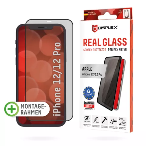 Displex Privacy Glass FC + Frame Displayschutzfolie Kompatibel mit iPhone 12 und iPhone 12 Pro - transparent