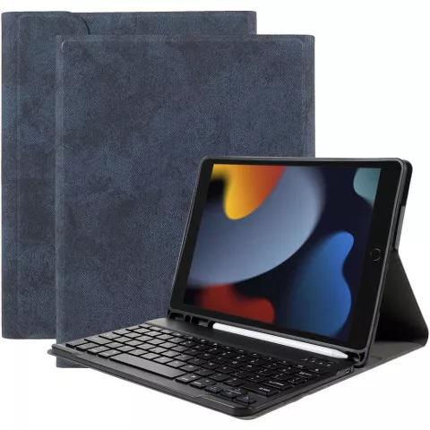 Just in Case Vintage Bluetooth Keyboard Cover QWERTY H&uuml;lle f&uuml;r iPad 10,2 Zoll - blau