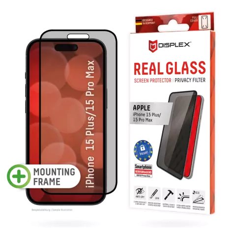 Displex Privacy Glass Displayschutzfolie Kompatibel mit iPhone 15 Plus &amp; iPhone 15 Pro Max - Transparent