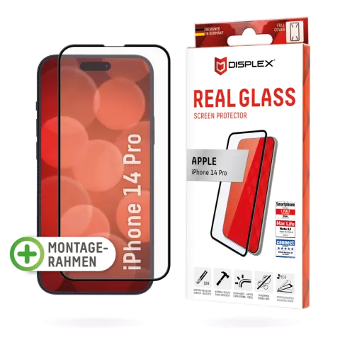 Displex Echtglas Full Cover Displayschutz Kompatibel mit iPhone 14 Pro - Transparent