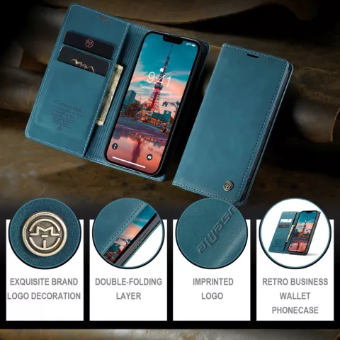 Caseme Retro Wallet Case Kompatibel mit iPhone 15 - Blau