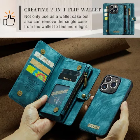 Caseme Vintage Wallet H&uuml;lle Kompatibel mit iPhone 15 Pro - Blau