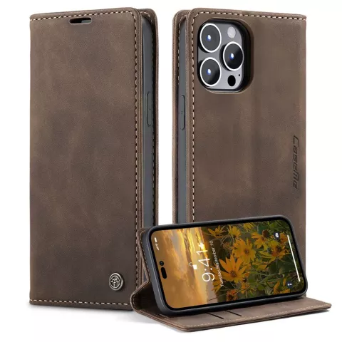 Caseme Retro Wallet Case Kompatibel mit iPhone 15 Pro - Kaffee