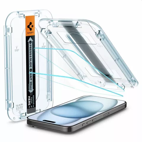 Spigen Glas-Montagerahmen EZ FIT 2 Pack AGL06903 Displayschutzfolie Kompatibel mit iPhone 15 - Transparent