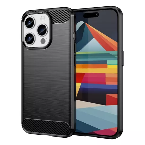 Carbon Armor TPU mit geb&uuml;rsteter Oberfl&auml;che, Kompatibel mit iPhone 16 Pro - Schwarz