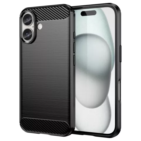 Carbon Armor TPU mit geb&uuml;rsteter Oberfl&auml;che, Kompatibel mit iPhone 16 - Schwarz