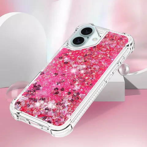 Glitzernde TPU-H&uuml;lle mit verst&auml;rkten Ecken, Kompatibel mit iPhone 16 - transparentes Rosa