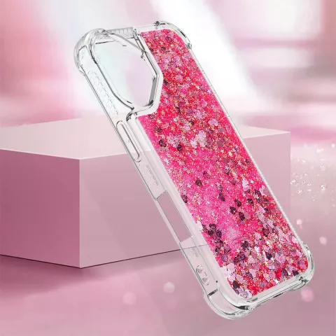 Glitzernde TPU-H&uuml;lle mit verst&auml;rkten Ecken, Kompatibel mit iPhone 16 - transparentes Rosa