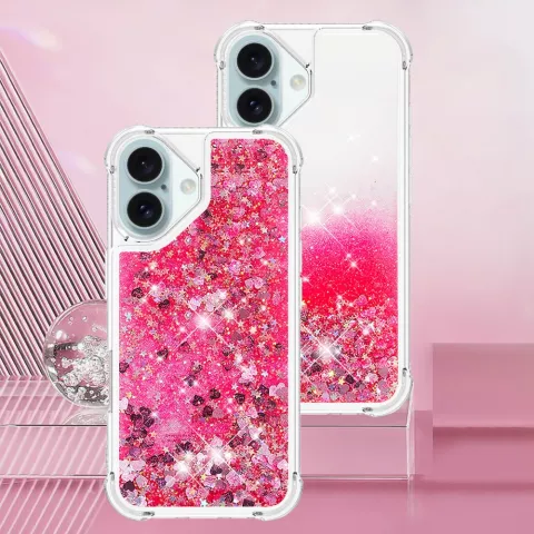 Glitzernde TPU-H&uuml;lle mit verst&auml;rkten Ecken, Kompatibel mit iPhone 16 - transparentes Rosa