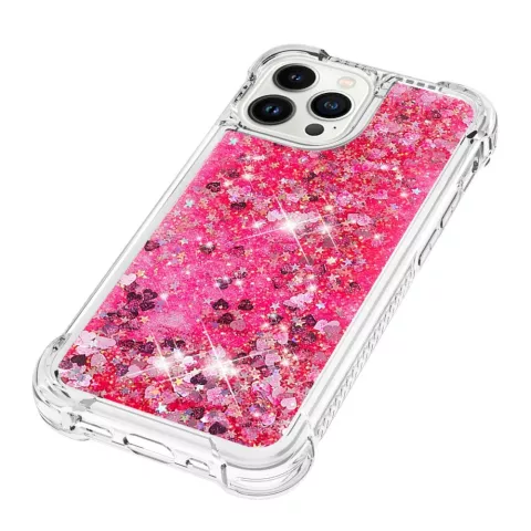 Glitzernde TPU-H&uuml;lle mit verst&auml;rkten Ecken, Kompatibel mit iPhone 16 Pro - transparentes Rosa